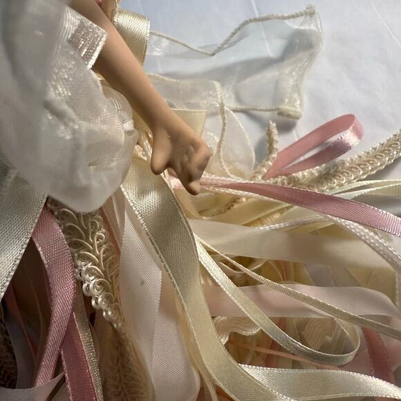 VTG Porcelain Angel Christmas Ornament Cream Pink Pearl Lace Feathers Ribbon 12” - Picture 16 of 16